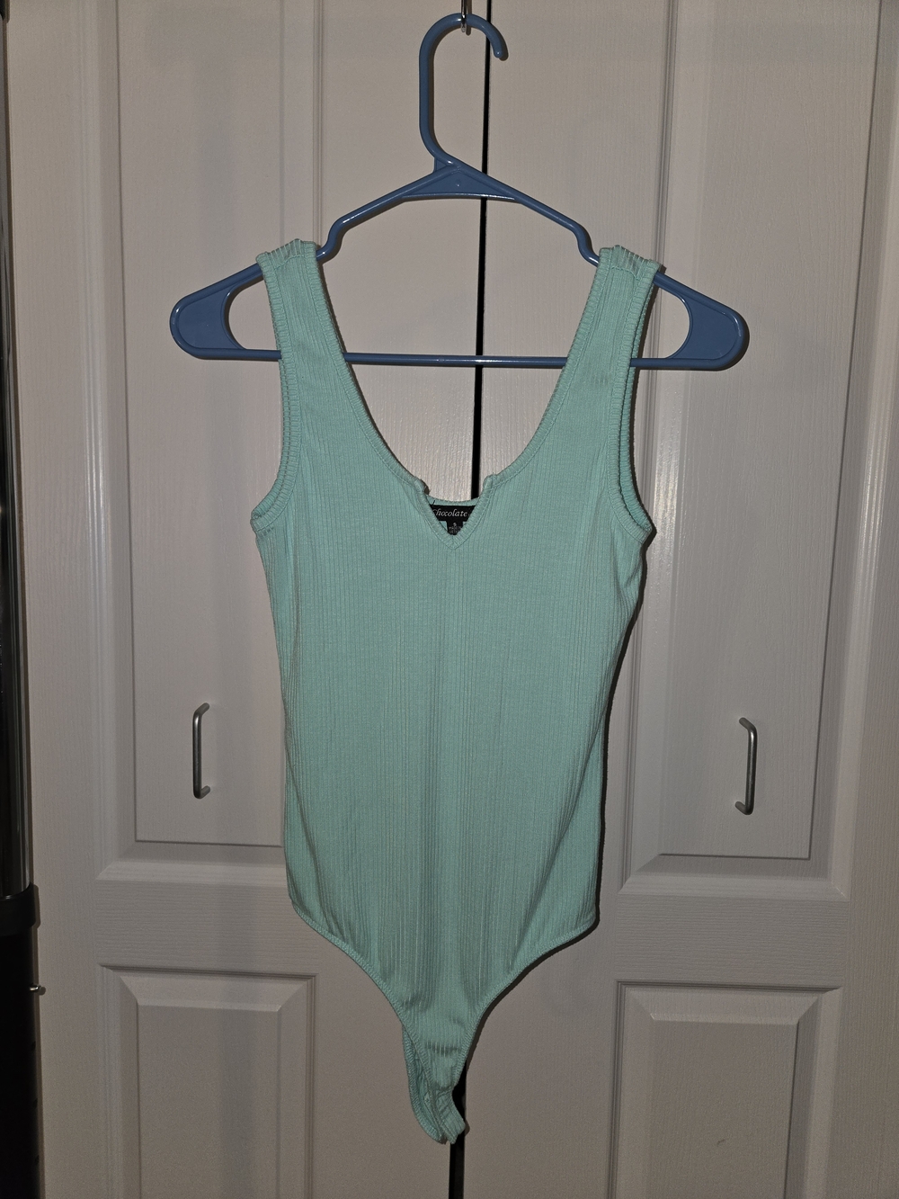 Mint Ribbed V-Neck One-Piece Bodysuit